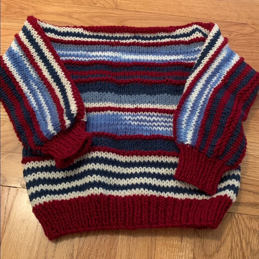 Adorable Unisex Handmade knit acrylic yarn kids stretchy striped sweater szS
